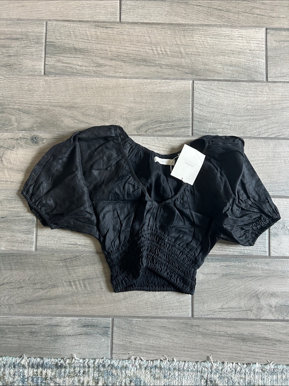 Faithfull the Brand Black Puff-Sleeve Cropped Top